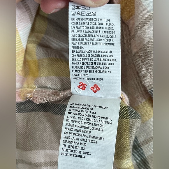 American Eagle Outfitters Pink and Yellow Plaid Flannel, Pearl Snaps - Picture 8 of 10